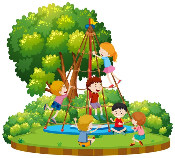 Children climbing outdoor rope equipment illustration