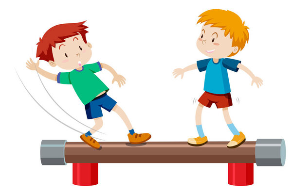 Boys standing on balance bar illustration