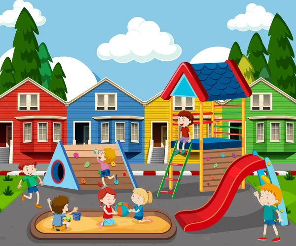Crianças Ilustração Playground Colorido — Vetor de Stock