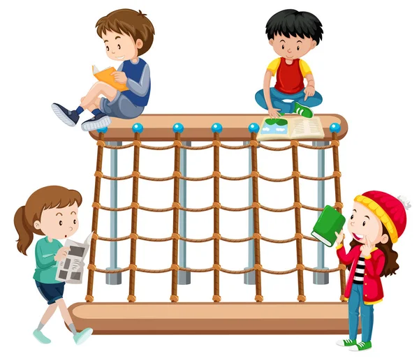 Kinderen Lezen Een Illustratie Van Speeltuin — Stockvector