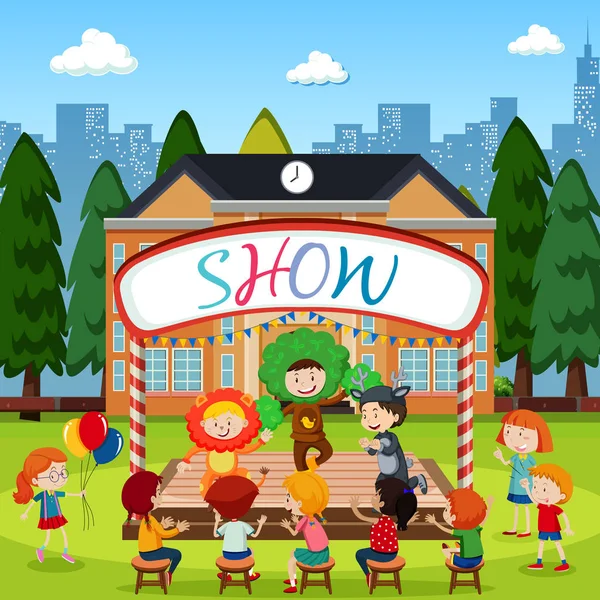 Children performing on stage illustration