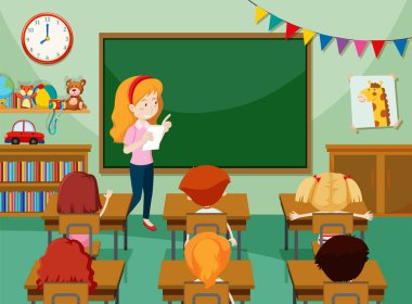 Teacher and students in classroon illustration clipart