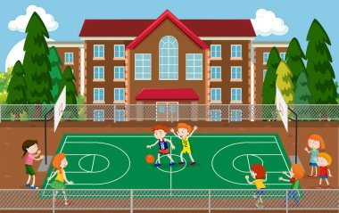 Çocuk basketbol sahne illüstrasyon oyun