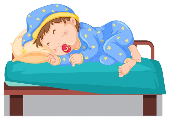 Fiatal Gyerek Alszik Ágyban Illusztráció — Stock Vector