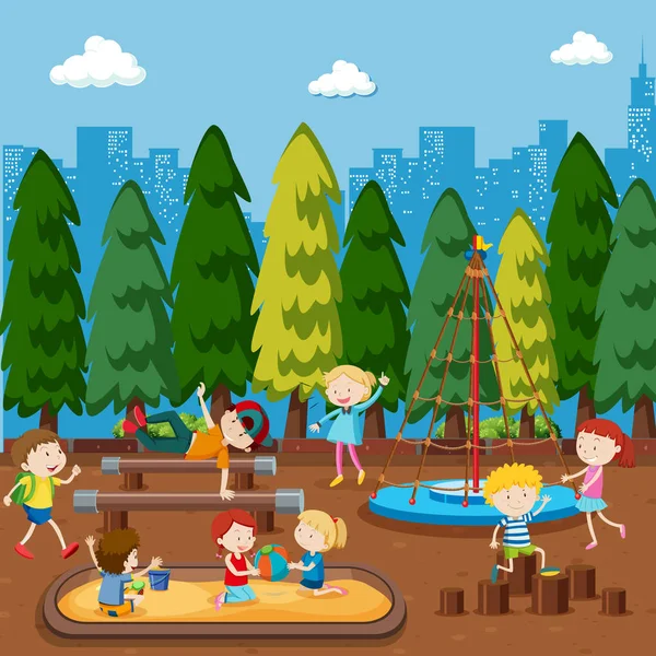 Kinderen Spelen Speelplaats Illustratie — Stockvector