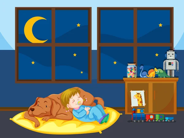 Menina Cão Estimação Dormindo Ilustração —  Vetores de Stock