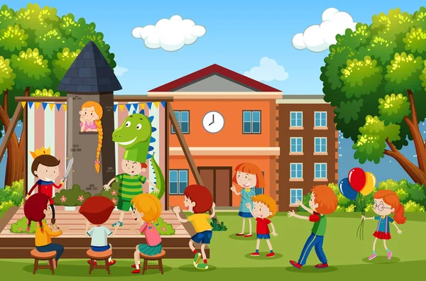 Children Play Scene Illustration — Stock Vector