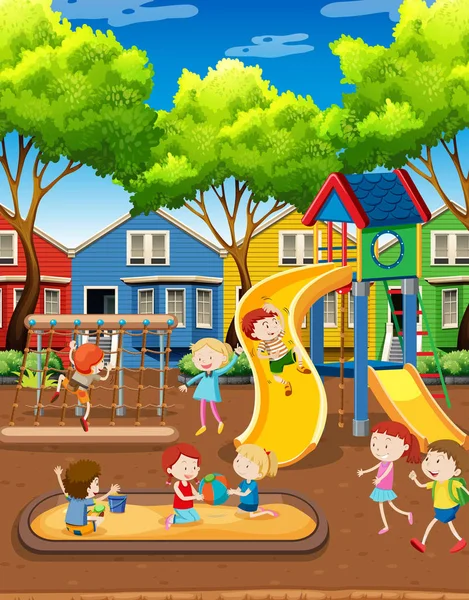 Kids Playing Playground Illustration — Stock Vector