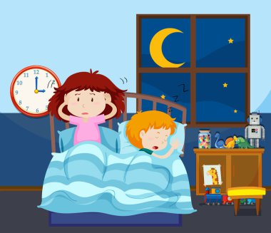 Çocuk snorning yüksek sesle sahne illüstrasyon