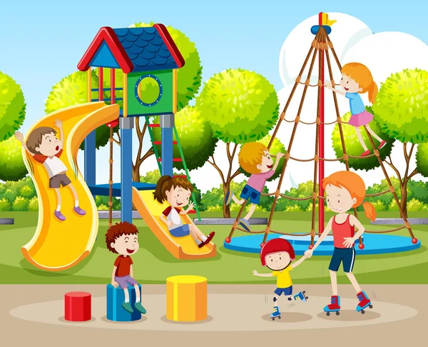 Children Playing Outdoors Scene Illustration — Stock Vector