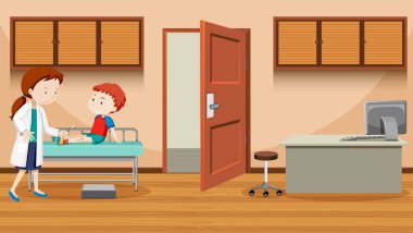 Doktor yardım çocuk illüstrasyon yaralı