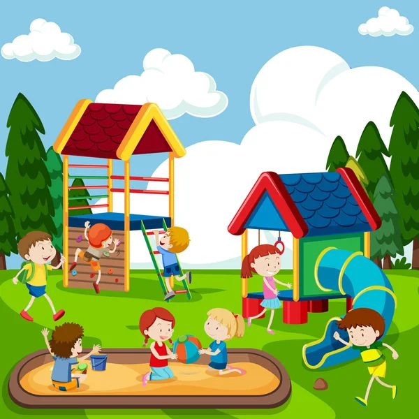 Niños Jugando Parque Infantil Ilustración — Vector de stock