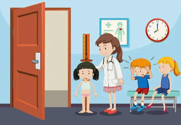 Niños Que Reciben Exámenes Médicos Ilustración — Vector de stock