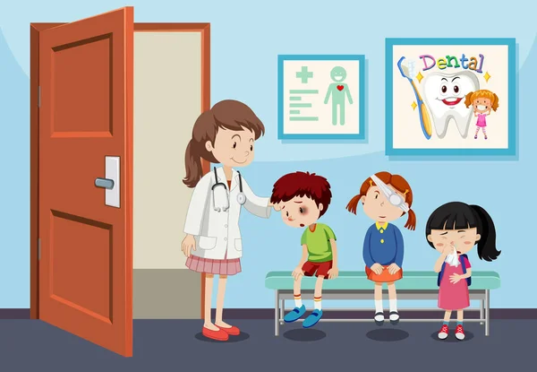 Lesioni Bambini Nell Illustrazione Ospedaliera — Vettoriale Stock