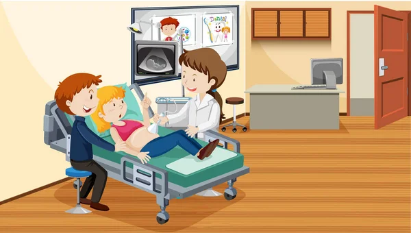 Lidé Nemocnici Dělá Ultrazvuk Ilustrace — Stockový vektor