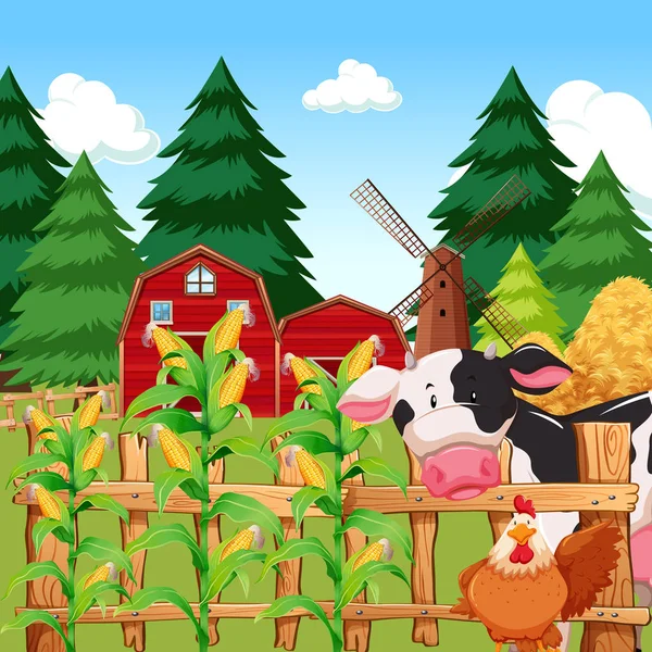 Kukuřice Farmu Zvířaty Ilustrace — Stockový vektor
