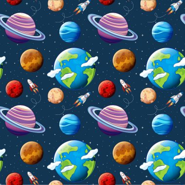 Dikişsiz desen gezegenler ve uzay illüstrasyon