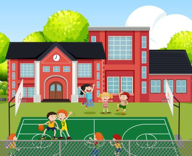 Çocuk basketbol sahne illüstrasyon oyun