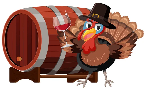 Dinde Thanksgiving Avec Illustration Verre Vin — Image vectorielle