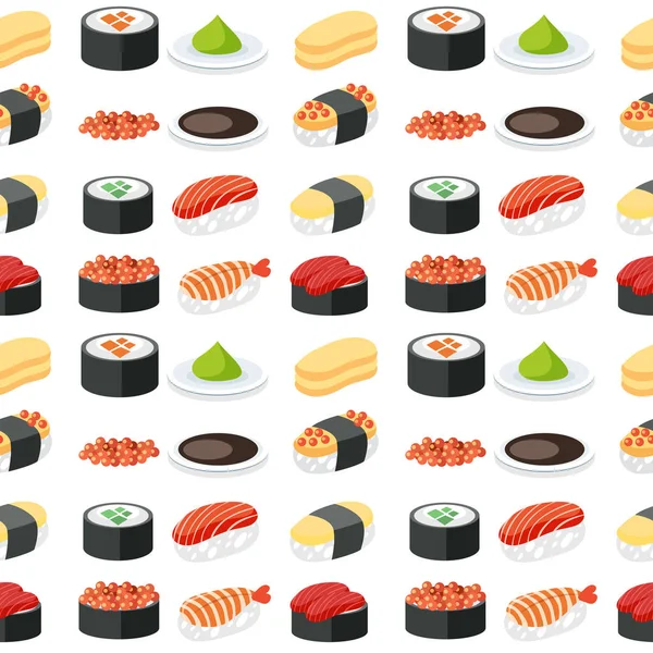 Seamless Pattern Sushi Set Illustration — Stock Vector