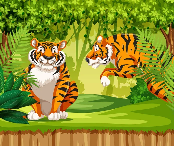 Tigers Jungle Illustration — Stock Vector