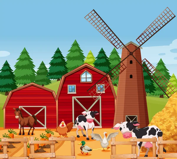 Farm scene with animals illustration