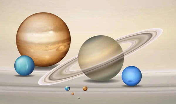 Τρεις Πλανήτες Διαστάσεων Έννοια Σκηνή Εικόνα — Διανυσματικό Αρχείο