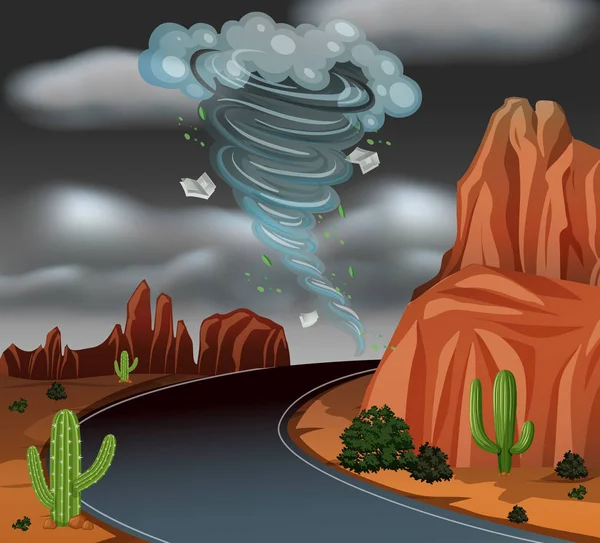 Ciclón Tormenta Desierto Escena Ilustración — Vector de stock