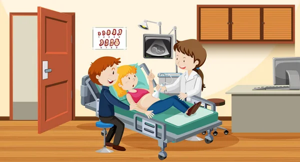 Couple Ultrasound Hospital Illustration — Stock Vector