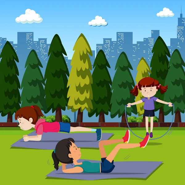 People exercise in the park illustration
