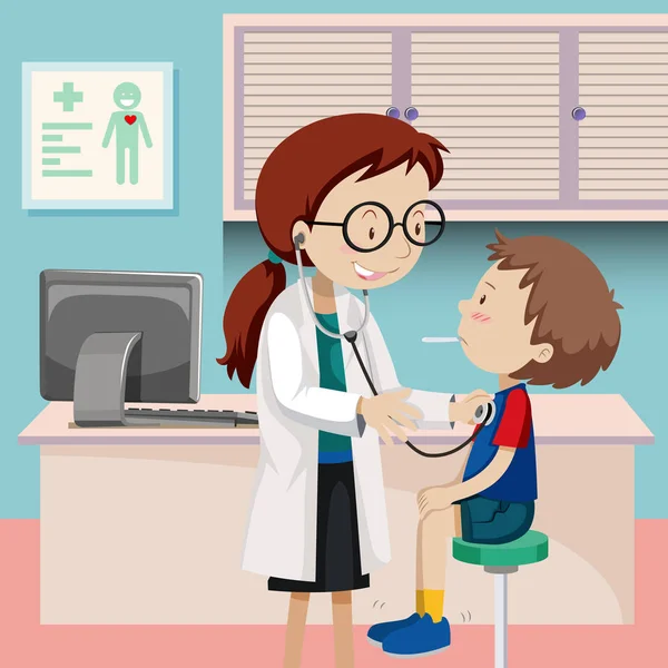 Chequeo Niños Hospital Ilustración — Vector de stock