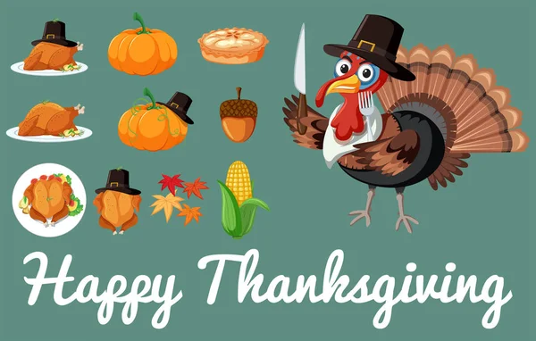 Uppsättning Thanksgiving Mat Illustration — Stock vektor