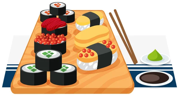 Ensemble Sushi Sur Illustration Assiette — Image vectorielle