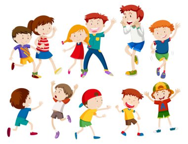 Bir grup mutlu çocuk çizimi