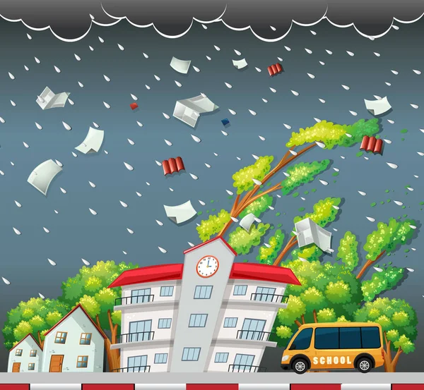 Grote Storm Straatbeeld Illustratie — Stockvector