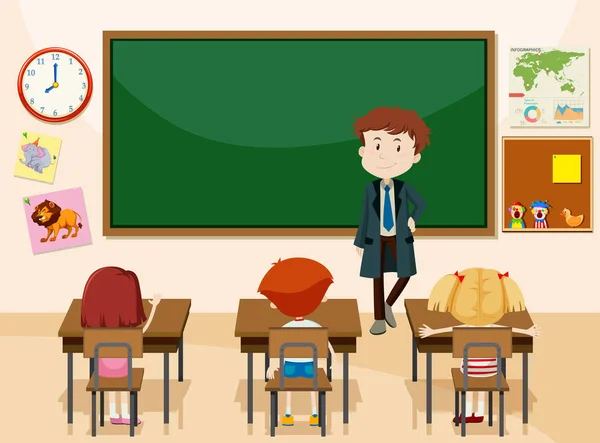 Teacher and students classroom scene illustration