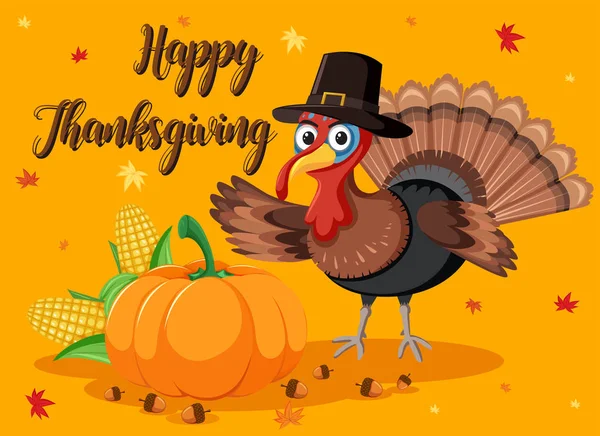 Happy Thanksgiving Pumpkin Och Turkiet Kort Illustration — Stock vektor