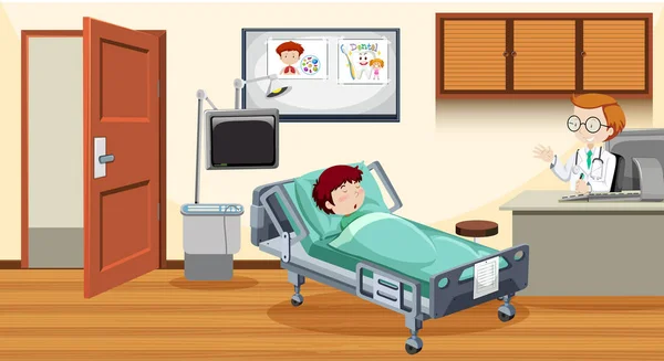 Sick Child Bed Hospital Illustration — Stock Vector