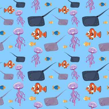 Deniz suyu balık Dikişsiz desen illüstrasyon