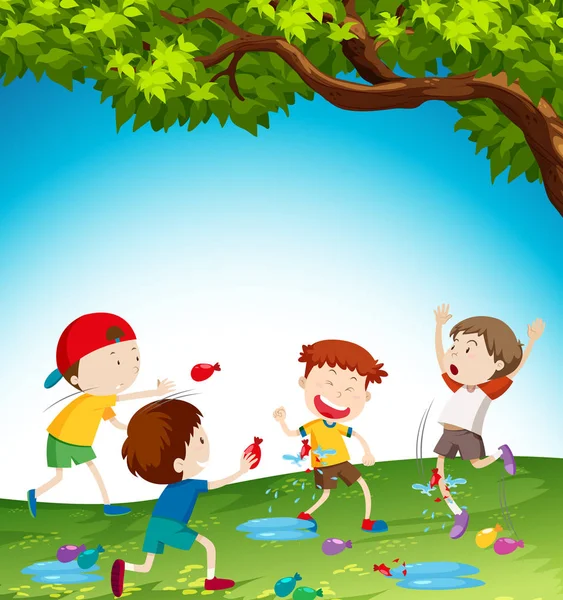 Niños Jugando Con Ilustración Del Globo Agua — Vector de stock