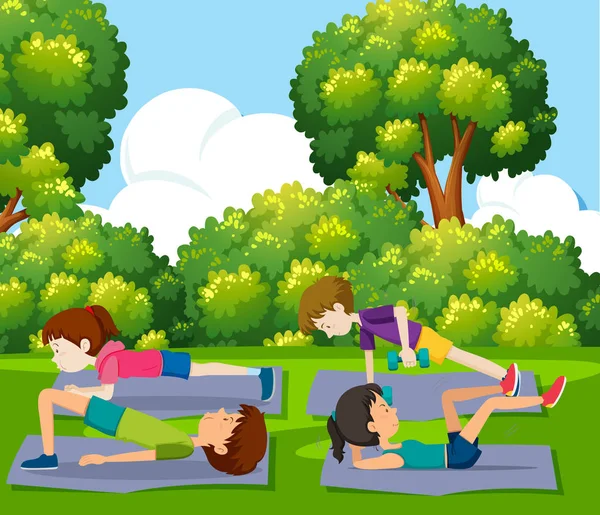 İnsanlar park çizimde egzersiz