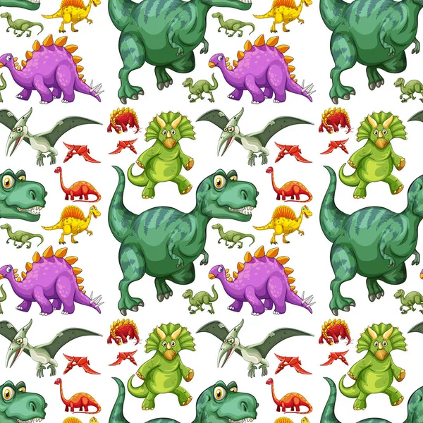 Divers Types Illustration Motif Sans Couture Dinosaure — Image vectorielle