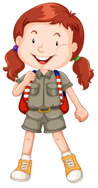 Ένα Κόκκινα Μαλλιά Κορίτσι Προσκόπων Εικονογράφηση Χαρακτήρων — Διανυσματικό Αρχείο