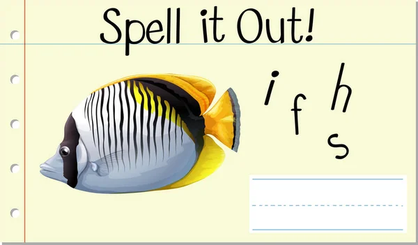 Deletrear Palabra Inglés Fish Illustration — Vector de stock