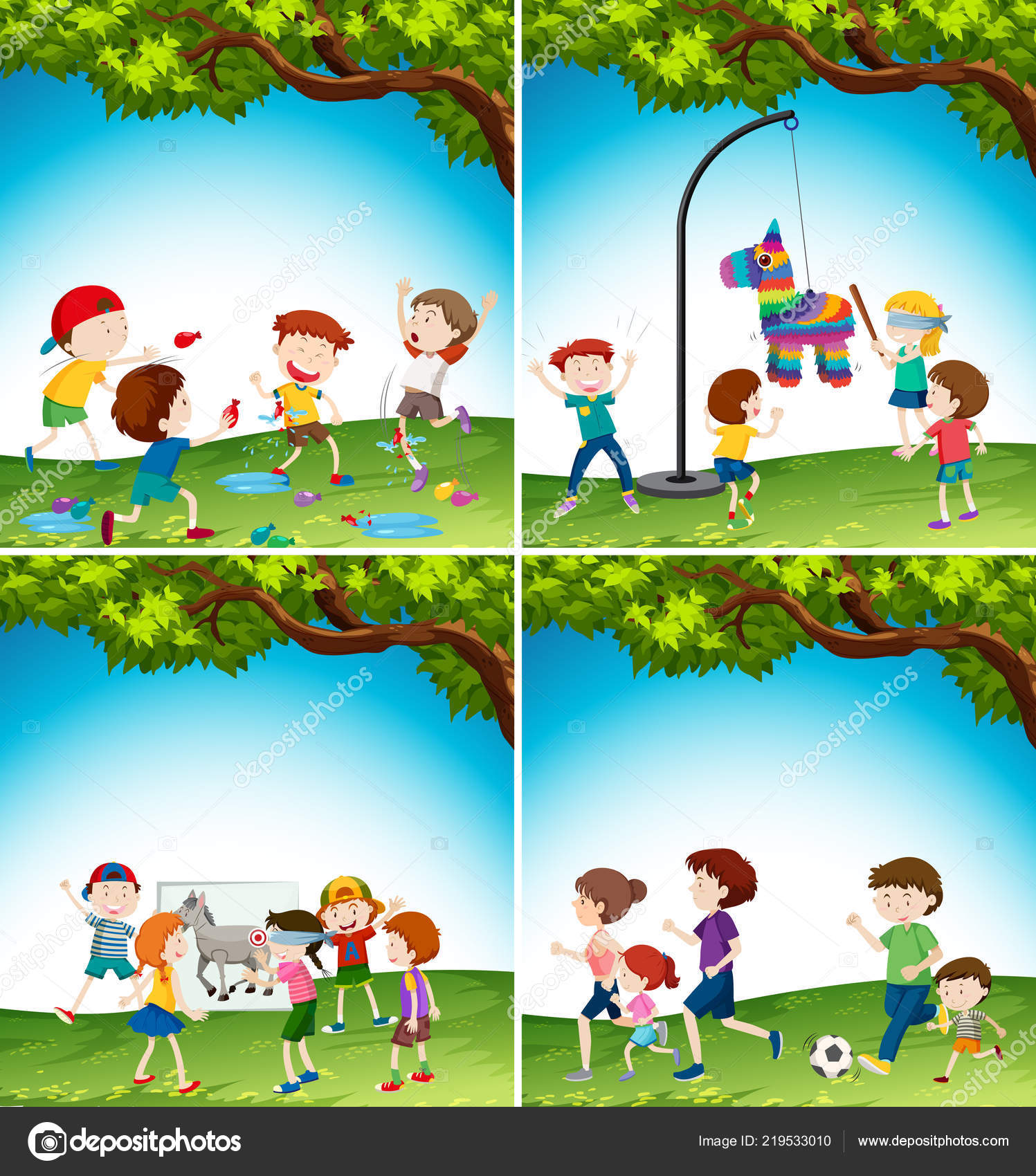 Niños Con Divertida Actividad Ilustración Vector de stock #219533010 de  ©blueringmedia, image size:1497x1700