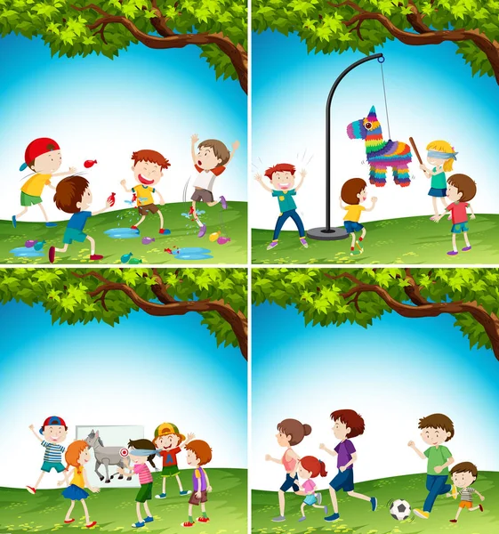 Kinder Mit Lustigen Aktivitäten Illustration — Stockvektor