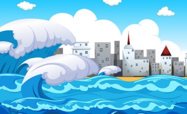 Doğal afet sahne tsunami illüstrasyon
