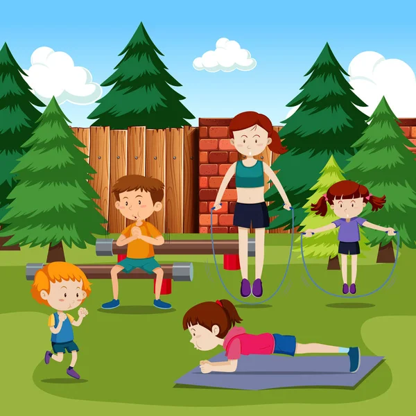 People exercising in park illustration
