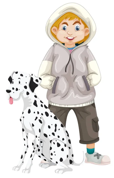 Adolescente Menino Com Animal Estimação Cão Ilustração — Vetor de Stock