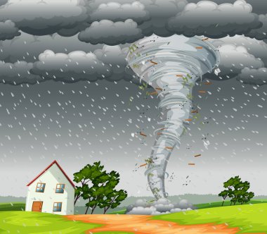 Destructive tornado landscape scene illustration clipart